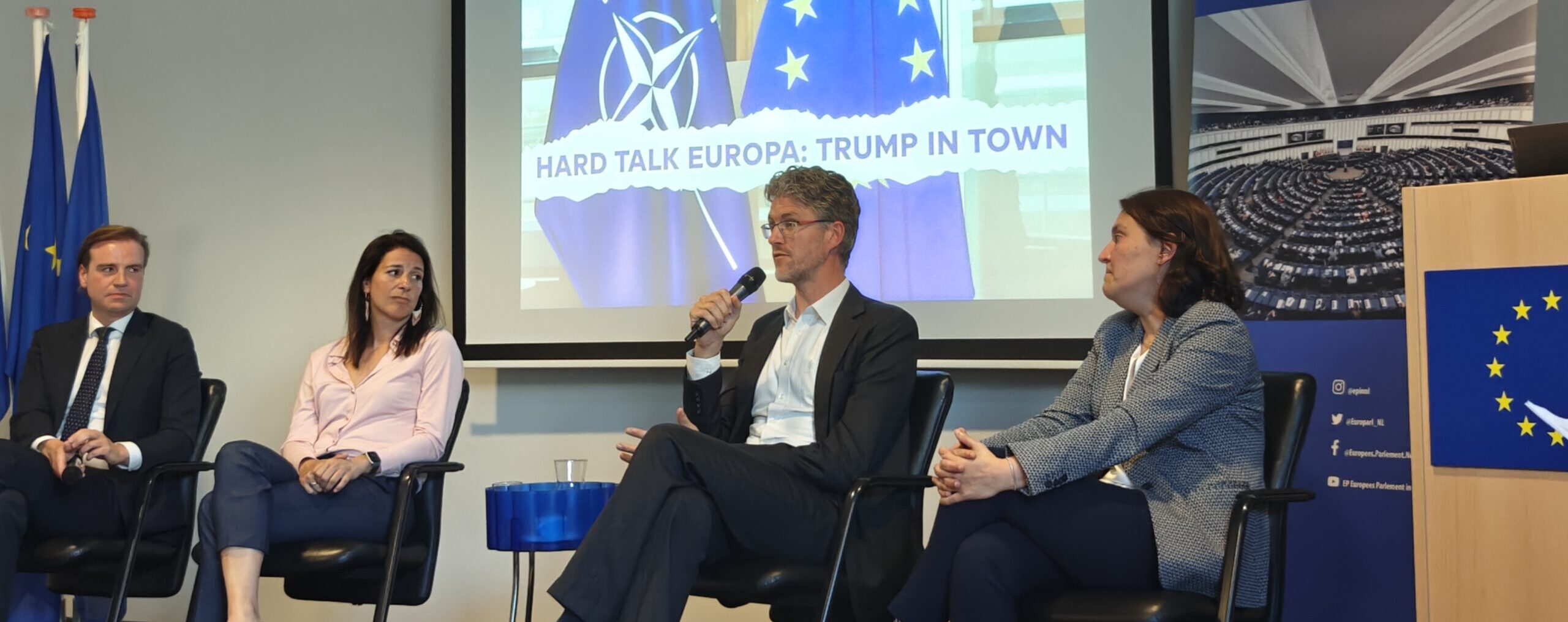 Hard Talk Europa. Malik Azmani, Chantal Schrijver, Bob Deen en Kati Piri.