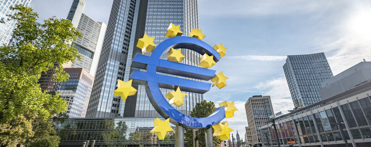 Old ECB building with euro symbol in Frankfurt