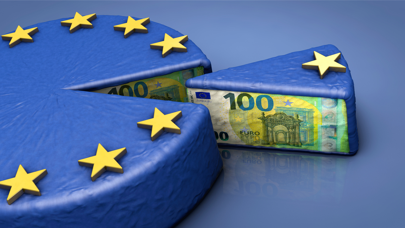 EU money cake - symbolic image on the subject of subsidies, self-service, money distribution, wasting money, etc.