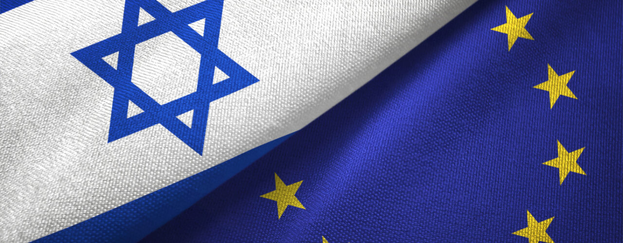 European Union and Israel flag together realtions textile cloth fabric texture