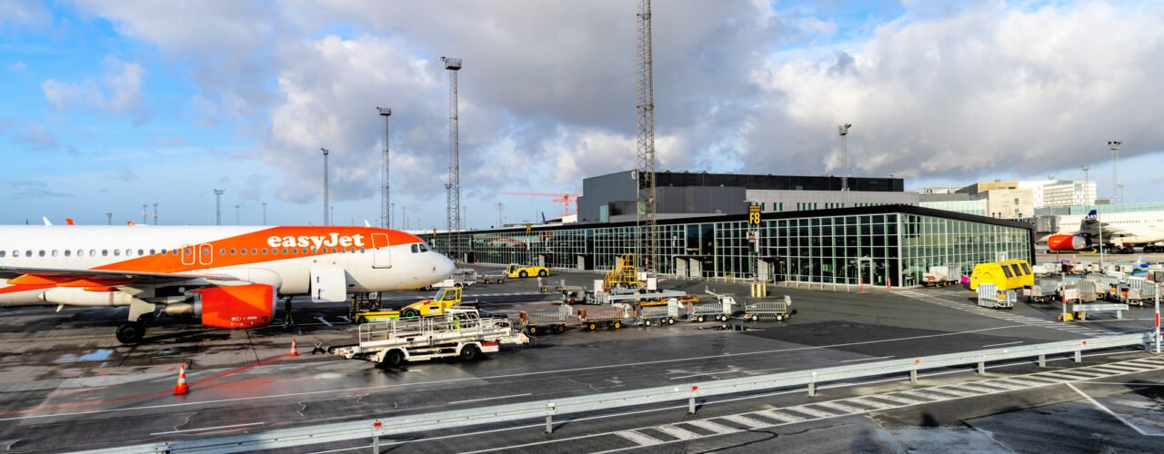 Airplane parked at Copenhagen airport. Copenhagen, Denmark - November 10, 2024