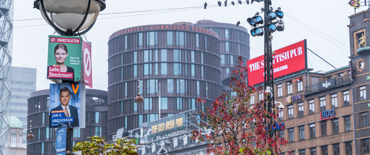 Candidate posters for the parliamentary election November 1st, 2022 in Copenhagen Town Hall Square.