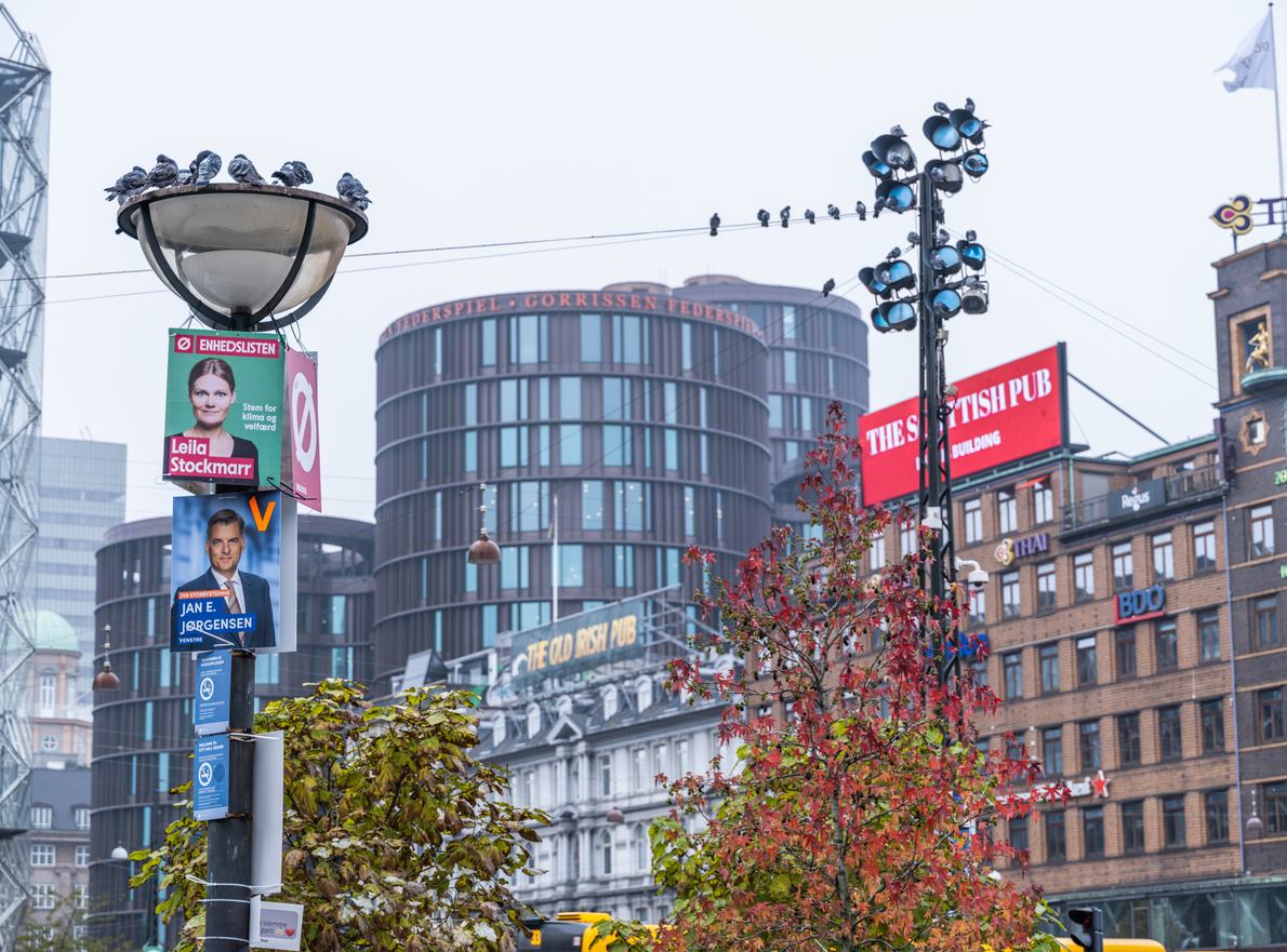 Candidate posters for the parliamentary election November 1st, 2022 in Copenhagen Town Hall Square.