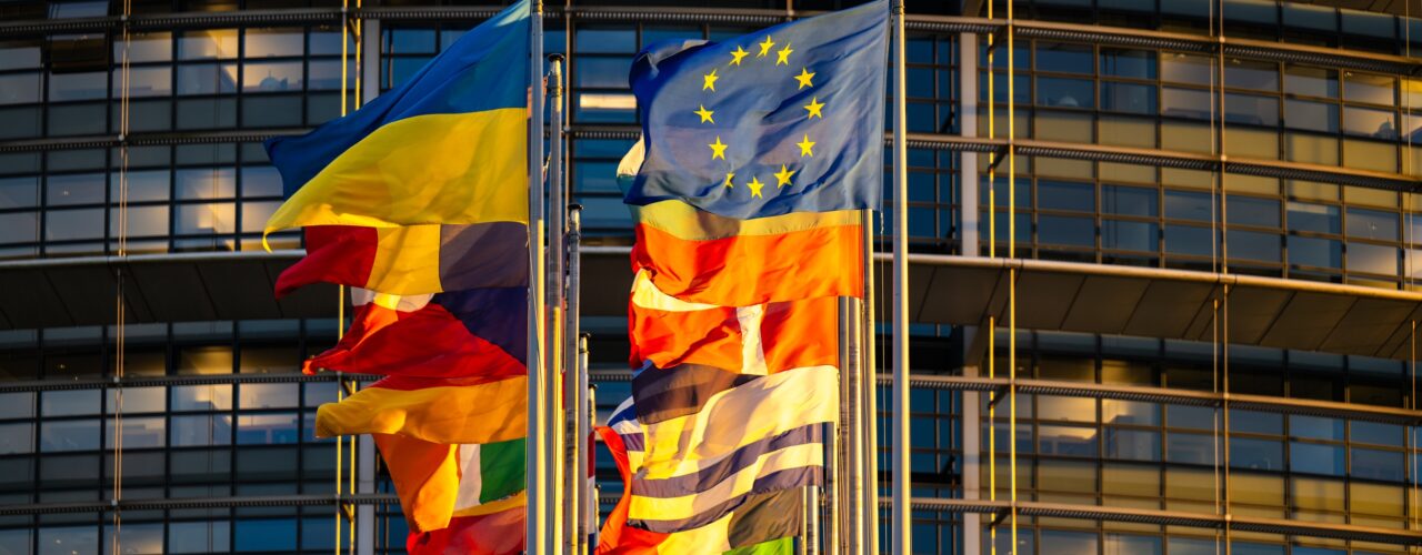 Flags of the country members of the European Union are raised at the EP headquarters in Strasbourg