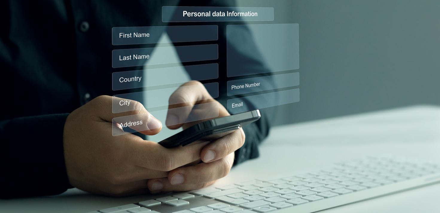 Man filling out a form with personal data online.Personal data information management.Digital online employee form. Human resource concept
