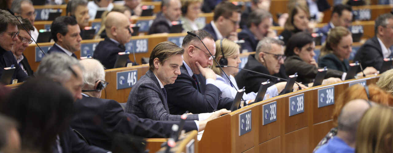 Europarlementariërs stemmen in het Europees Parlement.