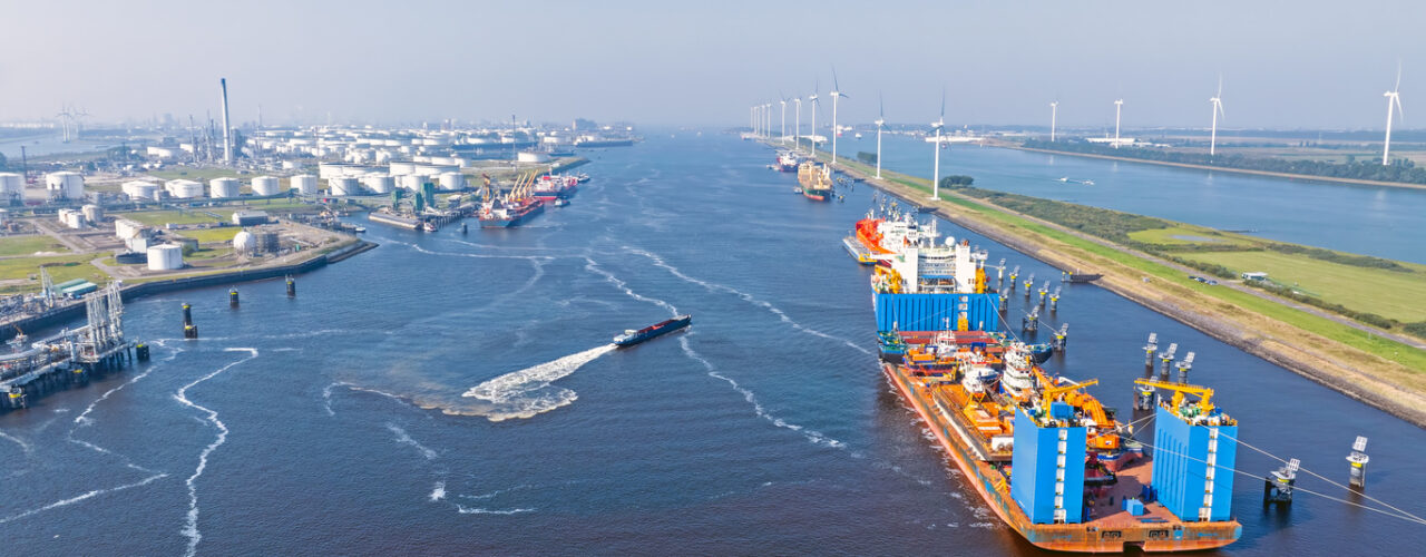 Aerial from industry in the harbor from Rotterdam in the Netherlands