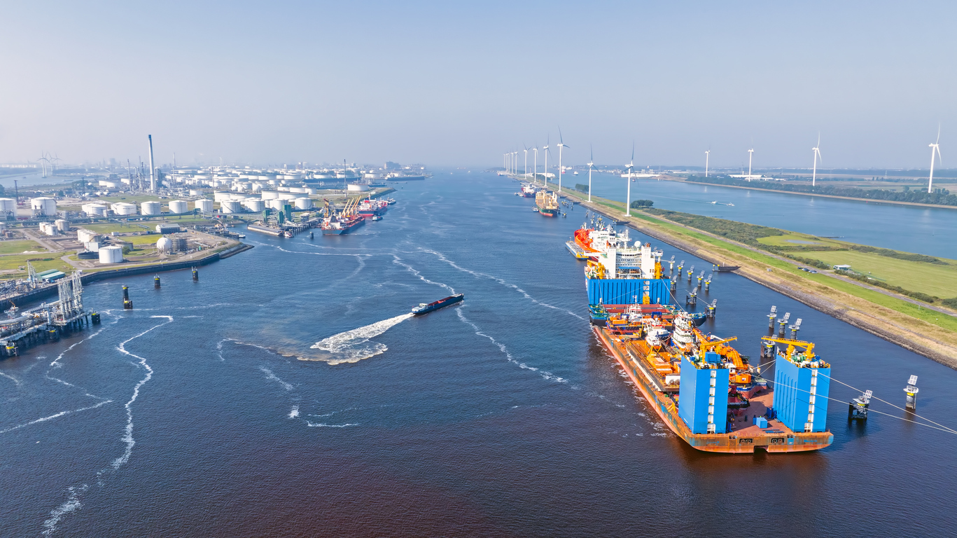 Aerial from industry in the harbor from Rotterdam in the Netherlands
