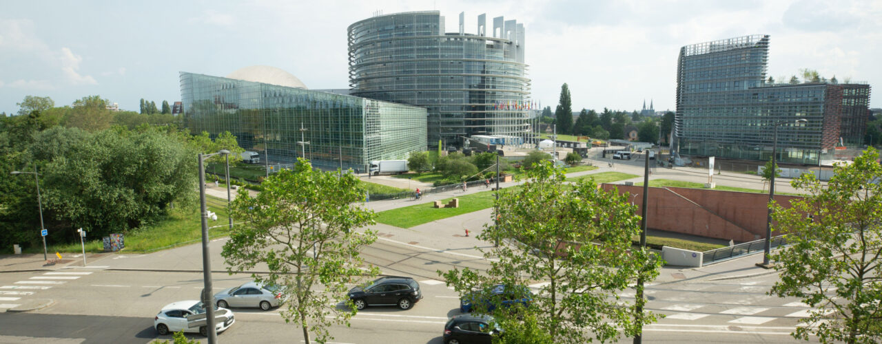 Inside and outside view of the Weiss building in Strasbourg